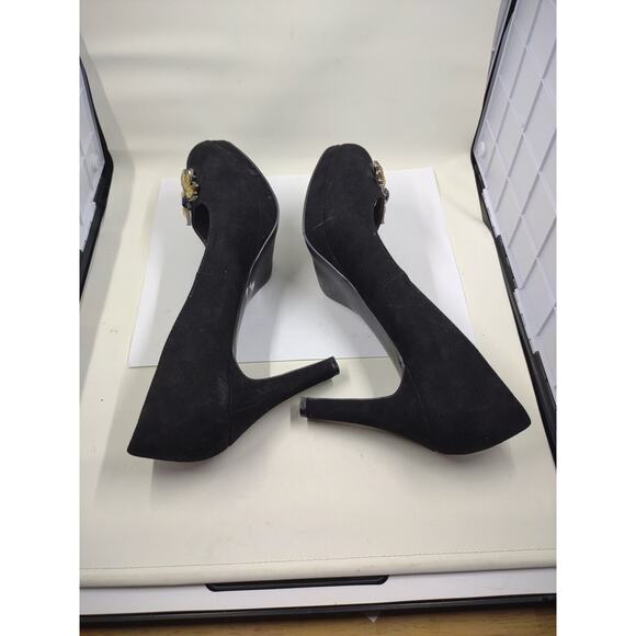 Tahari Lina Black Suede Leather High Heel Almond Toe Platform Pumps Women's Sz 9 - Picture 8 of 9